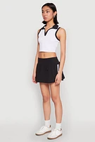 Womens Sleeveless Contrast Trim Polo Crop Top, White,