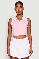 Womens Sleeveless Contrast Trim Polo Crop Top, Pink, Size S
