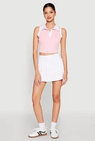 Womens Sleeveless Contrast Trim Polo Crop Top, Pink, Size M