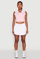 Womens Sleeveless Contrast Trim Polo Crop Top, Pink, Size S