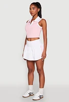 Womens Sleeveless Contrast Trim Polo Crop Top, Pink, Size S