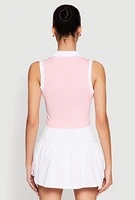 Womens Sleeveless Contrast Trim Polo Crop Top, Pink, Size M