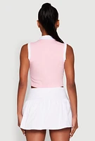 Womens Sleeveless Contrast Trim Polo Crop Top, Pink, Size S