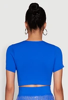 Womens Chic Rhinestone Ribbed Knit Short Sleeve Crew Neck Tee,