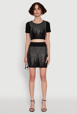 Womens Chic Rhinestone High Waisted Mini Pencil Skirt,
