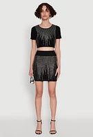 Womens Chic Rhinestone High Waisted Mini Pencil Skirt,