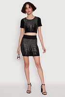 Womens Chic Rhinestone High Waisted Mini Pencil Skirt,