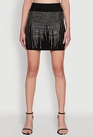 Womens Chic Rhinestone High Waisted Mini Pencil Skirt,