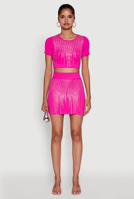 Womens Chic Rhinestone High Waisted Mini Pencil Skirt, Pink, Size S-M