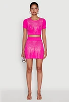 Womens Chic Rhinestone High Waisted Mini Pencil Skirt, Pink, Size S-M