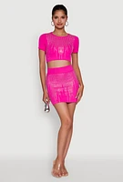 Womens Chic Rhinestone High Waisted Mini Pencil Skirt, Pink, Size S-M
