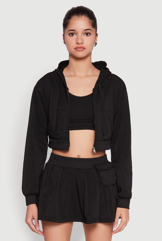 Womens Long Sleeve Hooded Sweatshirt and Tank Top, Black, Size L