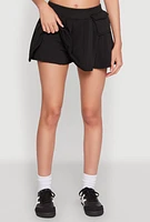 Womens Fleece Lined Pleated Cargo Skort,