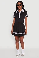 Womens Contrast Trim and Varsity Stripe Cropped Shirt,