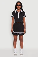 Womens Contrast Trim and Varsity Stripe Cropped Shirt,