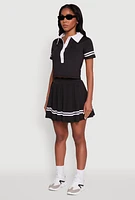 Womens Contrast Trim and Varsity Stripe Cropped Shirt,