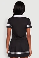Womens Contrast Trim and Varsity Stripe Cropped Shirt,