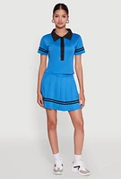 Womens Contrast Trim and Varsity Stripe Cropped Shirt, Blue,