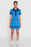 Womens Contrast Trim and Varsity Stripe Cropped Shirt, Blue,