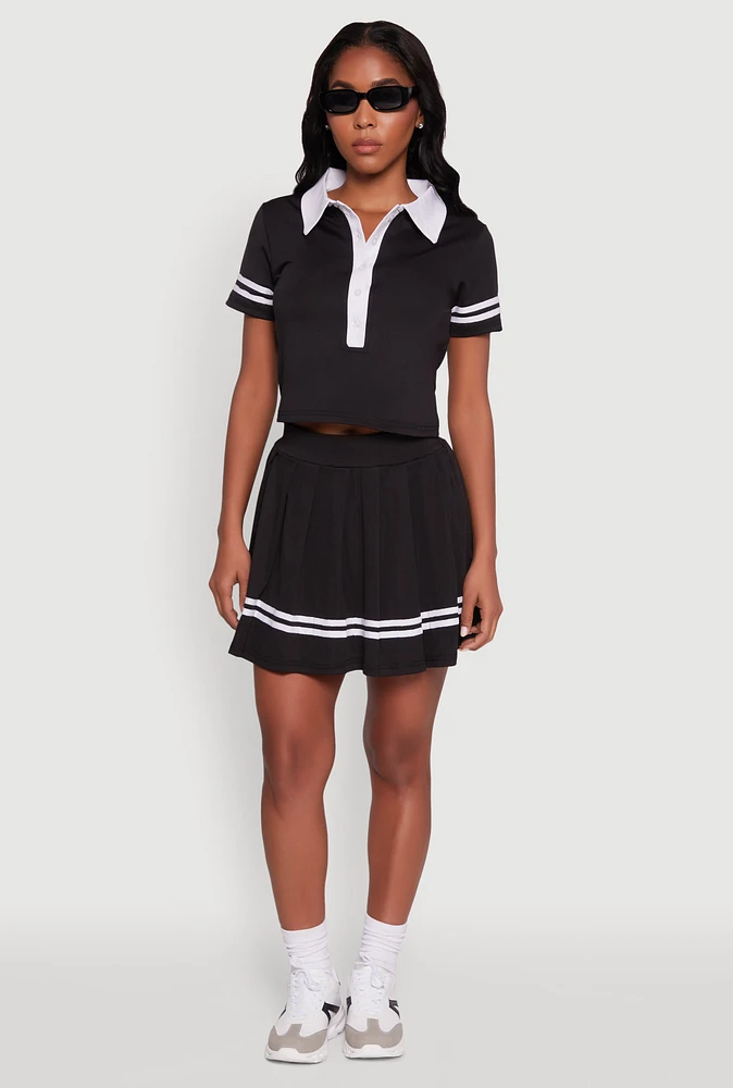 Womens Trendy Varsity Stripe Pleated Mini Skirt,
