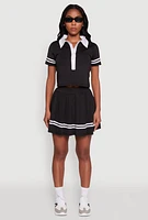 Womens Trendy Varsity Stripe Pleated Mini Skirt,