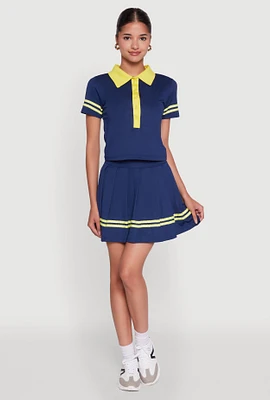Womens Trendy Varsity Stripe Pleated Mini Skirt, Blue, Size XL