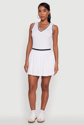 Womens Stylish Pleated Varsity Stripe Skater Dress,