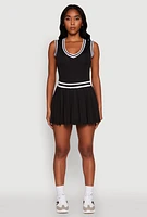 Womens Stylish Pleated Varsity Stripe Skater Dress,