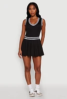 Womens Stylish Pleated Varsity Stripe Skater Dress,