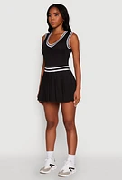 Womens Stylish Pleated Varsity Stripe Skater Dress,