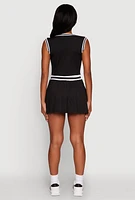 Womens Stylish Pleated Varsity Stripe Skater Dress,