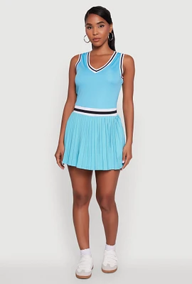 Womens Stylish Pleated Varsity Stripe Skater Dress,
