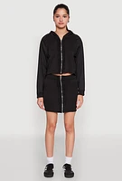 Womens Fleece Lined Rib Knit Zip Front Sweatshirt,
