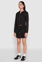 Womens Fleece Lined Rib Knit Zip Front Sweatshirt,