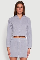 Womens Fleece Lined Rib Knit Zip Front Sweatshirt,