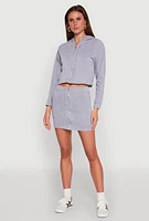 Womens Fleece Lined Rib Knit Zip Front Sweatshirt,