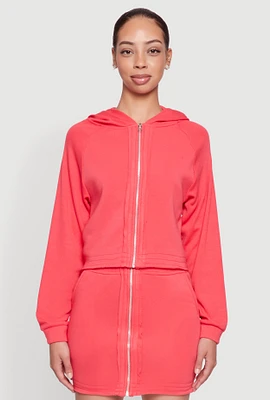 Womens Fleece Lined Rib Knit Zip Front Sweatshirt,