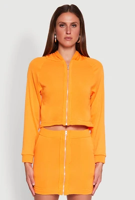 Womens Fleece Lined Rib Knit Zip Front Sweatshirt,