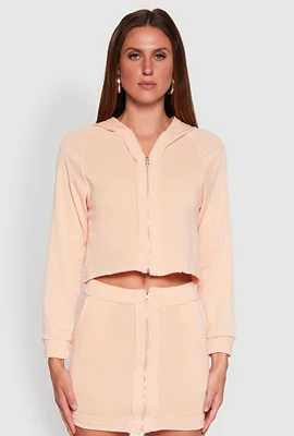 Womens Fleece Lined Rib Knit Zip Front Sweatshirt,