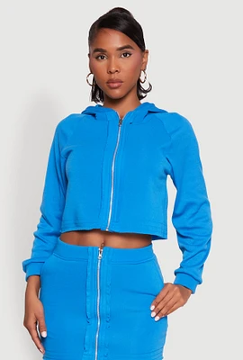 Womens Fleece Lined Rib Knit Zip Front Sweatshirt,
