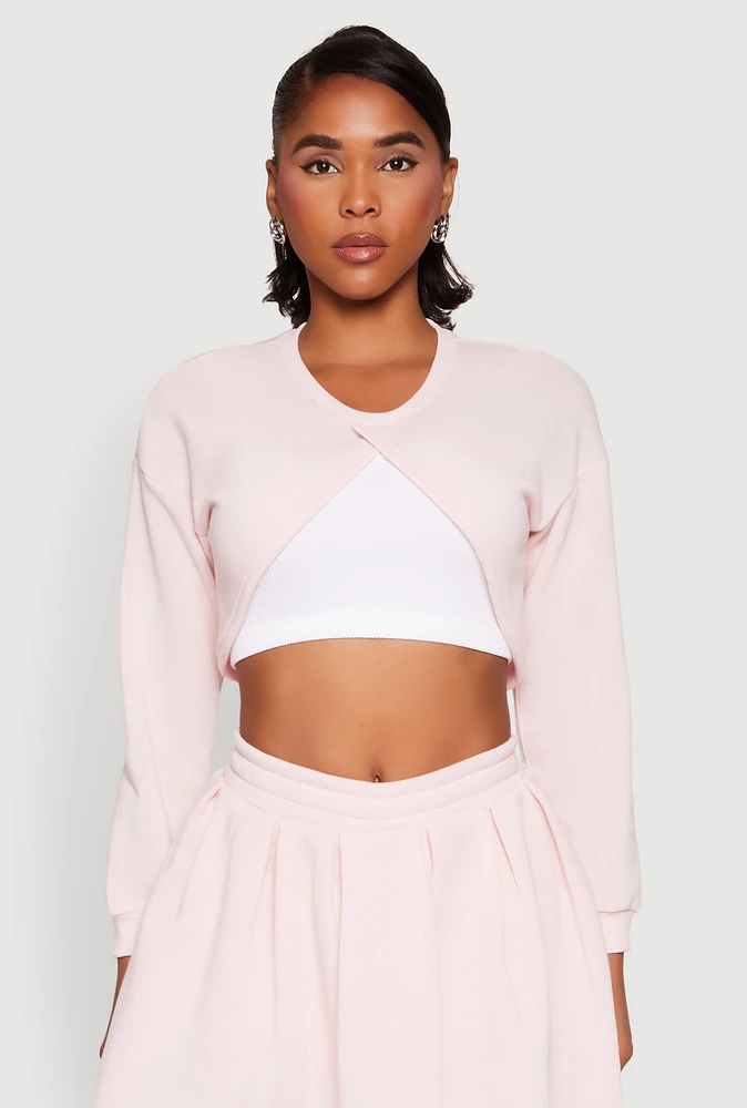 Womens Long Sleeve Bolero Sweatshirt, Pink, Size M