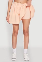 Womens Smocked High Waisted Pleated Skort, Orange, Size XL