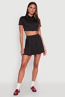 Womens Short Sleeve Button Front Cropped Shirt,