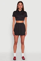 Womens Short Sleeve Button Front Cropped Shirt,