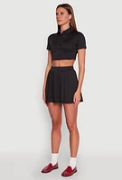 Womens Short Sleeve Button Front Cropped Shirt,
