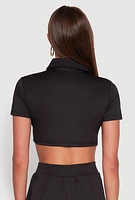 Womens Short Sleeve Button Front Cropped Shirt,