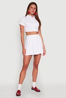 Womens Short Sleeve Button Front Cropped Shirt, White, Size XL