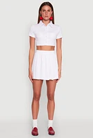 Womens Short Sleeve Button Front Cropped Shirt, White, Size XL