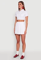 Womens Short Sleeve Button Front Cropped Shirt, White, Size XL