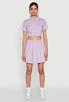 Womens Short Sleeve Button Front Cropped Shirt, Purple, Size S